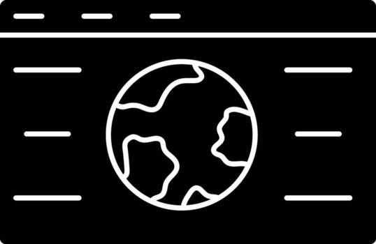Earth Globe On Web Page Icon In black and white Color. vector