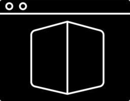 Cube On Web Page Icon In Black And White Color. vector