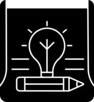 black and white Bulb With Pencil On Paper Icon In Flat Style. vector