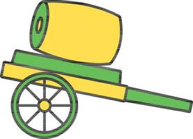 Isolated Tabuh Bedug Drum On Hand Cart Icon In Green And Yellow Color. vector