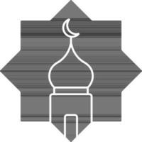 Rub El Hizb With Mosque Icon In Black And White Color. vector