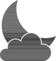 aislado creciente Luna con nube icono en negro y blanco color. vector