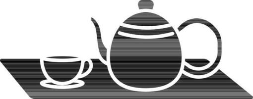 Black And White Cup And Teapot On Tray Icon. vector