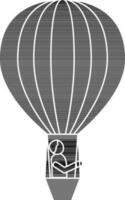 Glyph Style Boy On Hot Air Balloon Icon. vector