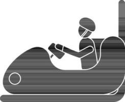 Boy Driving Bumper Car Icon In black and white Color. vector