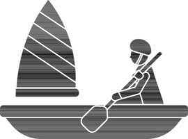 Man Driving Boat Icon In Black And White Color. vector