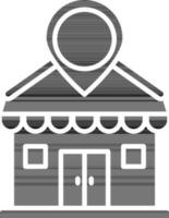 Location Pin With Shop Icon In black and white Color. vector