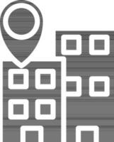 negro y blanco edificio ubicación icono o símbolo. vector