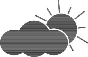 Sun Behind Cloud Icon In Black And White Color. vector