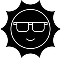 Cartoon Sun Wearing Eyeglasses In Glyph Style. vector