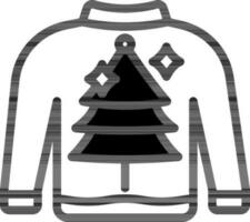 black and white Color Xmas Printed Sweater Icon In Flat Style. vector