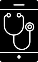 black and white Color Stethoscope In Smartphone Icon. vector