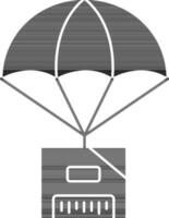 Parachute Parcel Icon In black and white Color. vector