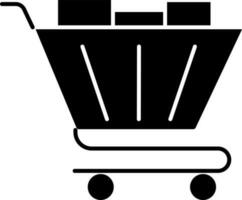 Black And White Shopping Cart Icon In Flat Style. vector