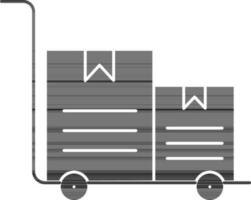 Glyph Style Push Cart With Boxes Icon. vector