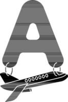 Letter A For Airplane Icon In black and white Color. vector