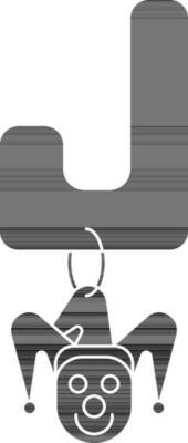 Letter J For Joker Icon In black and white Color.