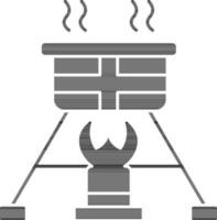 Campfire Cooking Icon In black and white Color. vector