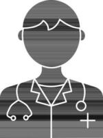 Faceless Doctor Icon In black and white Color. vector