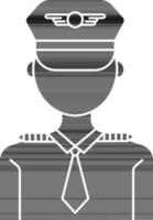 Faceless Pilot Icon In black and white Color. vector