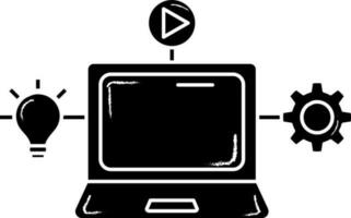 Glyph Style Video Setup In Laptop Icon. vector