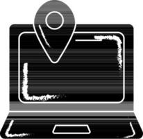 Glyph Style Map Pin In Laptop Icon. vector