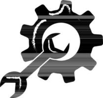 Glyph Style Cogwheel And Wrench Icon. vector