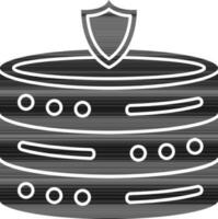 Database Security Shield Icon In black and white Color. vector
