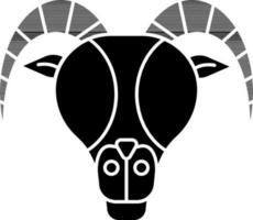 plano estilo de Aries zodíaco icono o símbolo en negro y blanco color. vector