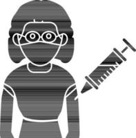 Young Girl Vaccination Icon In black and white Color. vector