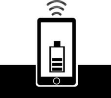 Wireless battery charging function in smartphone. Glyph sign or symbol. vector