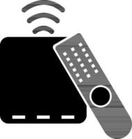 Remote with tv setup box. Glyph icon for wireless connectivity. vector