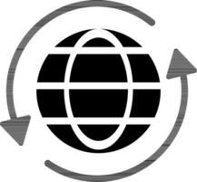 recarga Internet o global icono en negro y blanco color. vector