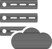 black and white illustration of cloud with server icon. vector