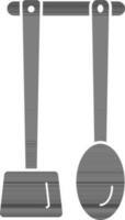 Spatula with spoon icon in black and white color. vector