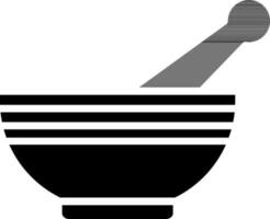 Mortar and pestle icon in black and white color. vector