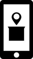 Location tracking app in smartphone. Glyph icon or symbol. vector