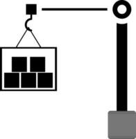 Ready for package delivery container lifted by tower crane. Glyph icon. vector