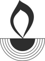 Burning Oil Lamp Diya Doodle Element In Black And White Color. vector