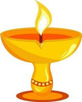 Burning Oil LampDiya Stand Element In Yellow And Orange Color. vector