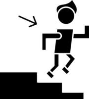 Man On Stairs Going Down Icon In black and white Color. vector