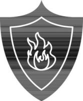 Fire Shield Icon In black and white Color. vector