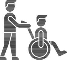 black and white Color Helper With Disabled Man In Wheelchair Icon. vector