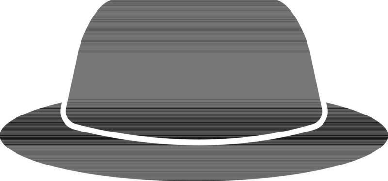 black and white Isolated Fedora Hat Icon in Flat Style.