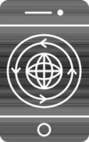 black and white Color Globe In Smartphone Icon. vector