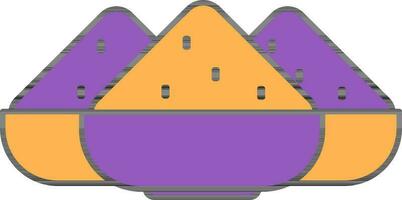 Violet And Yellow Bowls Full Of Powder Gulal Icon. vector