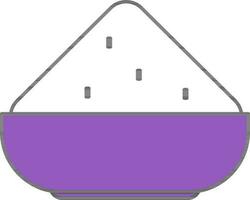 Bowl Full Of Powder Gulal Icon In Violet And White Color. vector