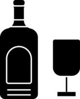 Wine Bottle And Glass Icon In Black And White Color. vector