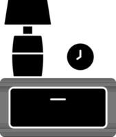 Black And White Table Lamp On Drawer Icon. vector