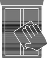Hand Wiping Window Icon In Black And White Color. vector
